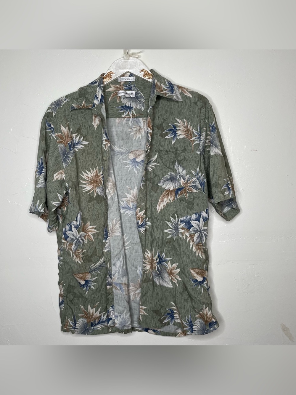 PIERRE CARDIN TROPICAL HAWAIIAN PALM LEAF PRINT VACATION SHIRT SZ L